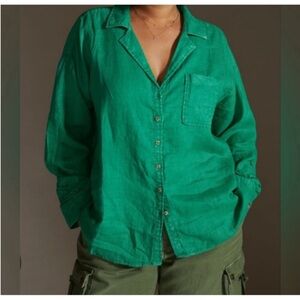 Anthropologie Maeve Green Linen Button Down (L)